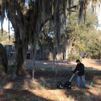 Collecting GPR across a sinkhole in Plant City, Florida