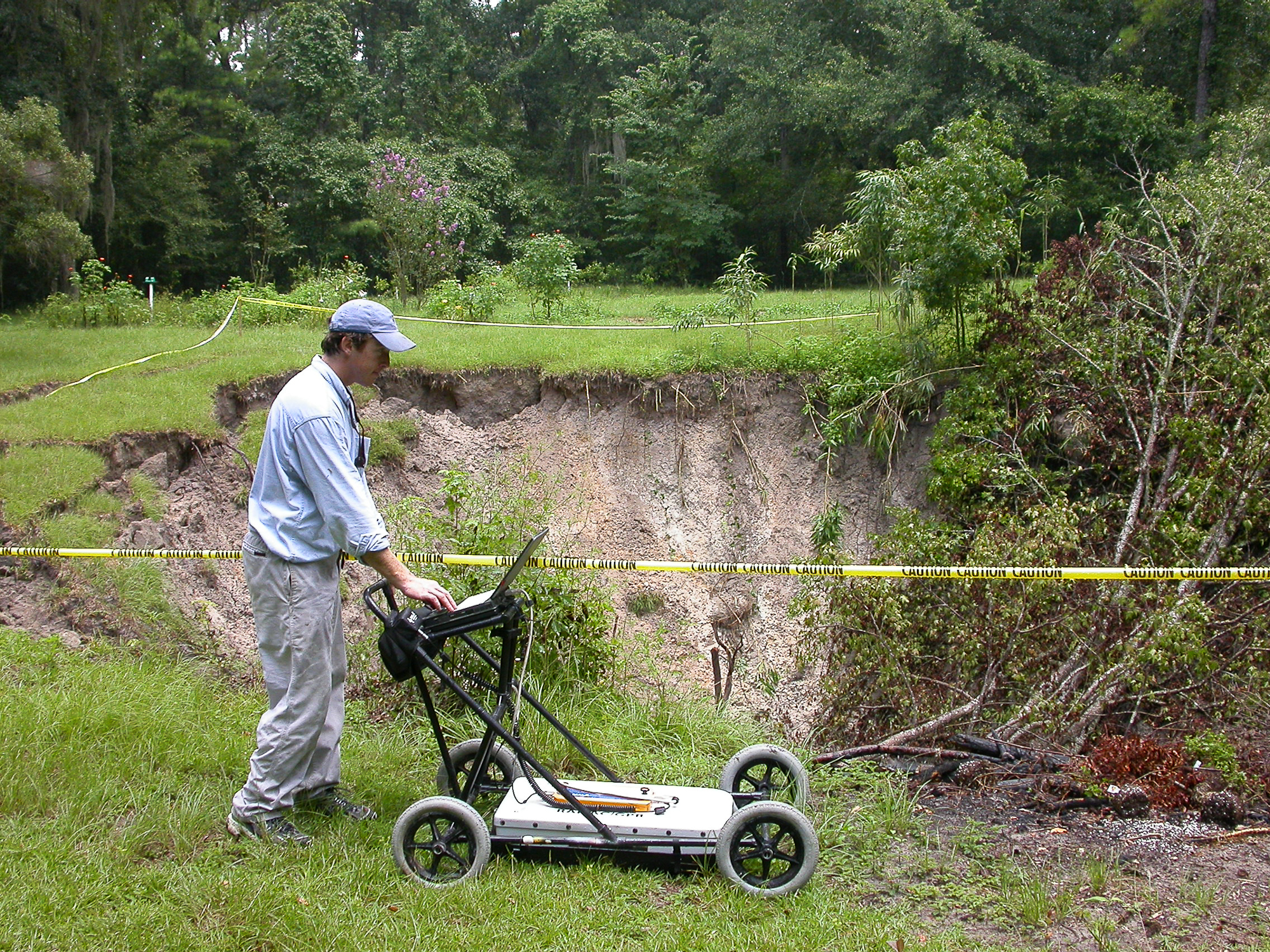 GPR data collection by a large sinkhole in Gainesville, Florida