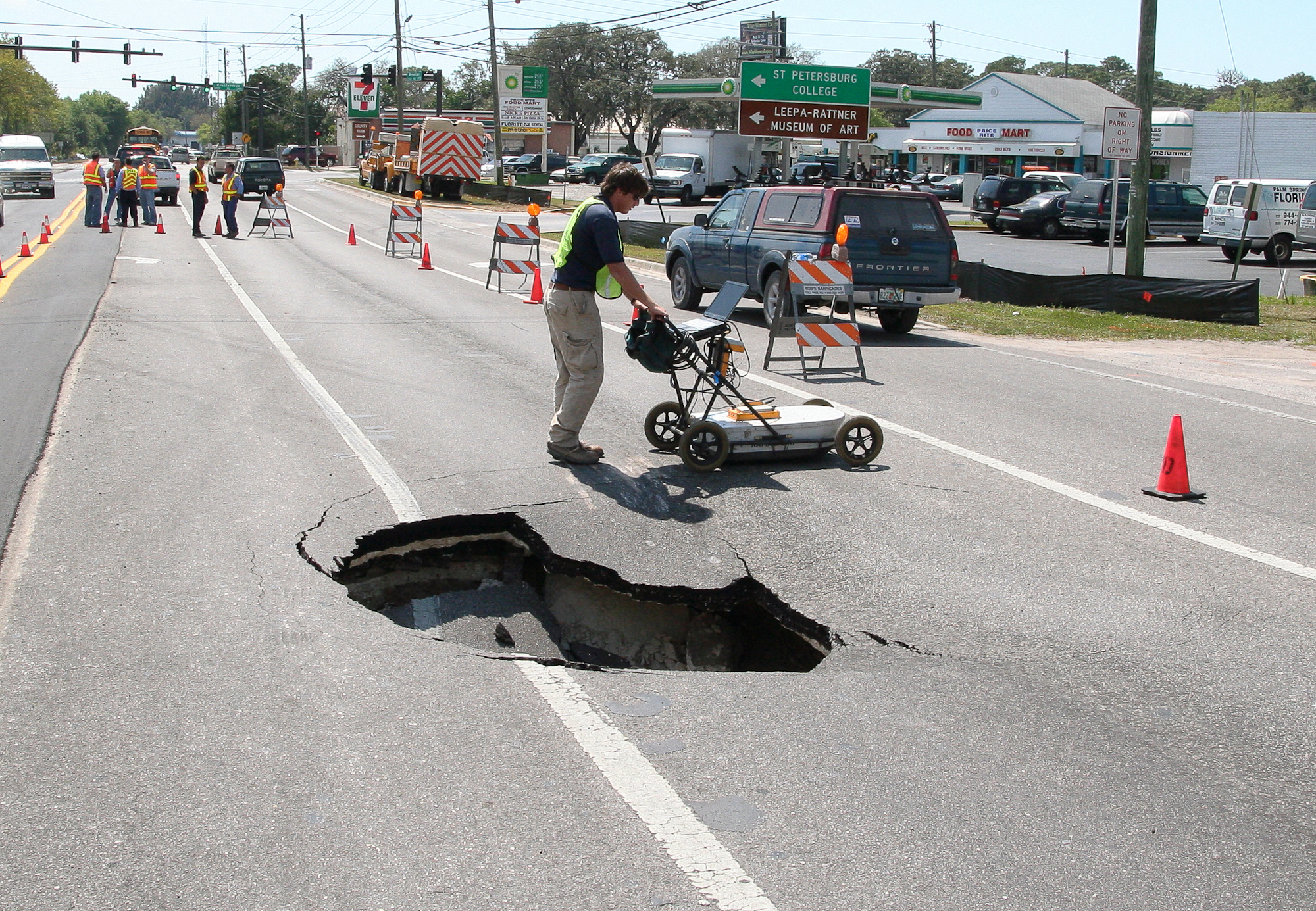 GPR survey by an active sinkhole beneath a road in Pinellas County, Florida