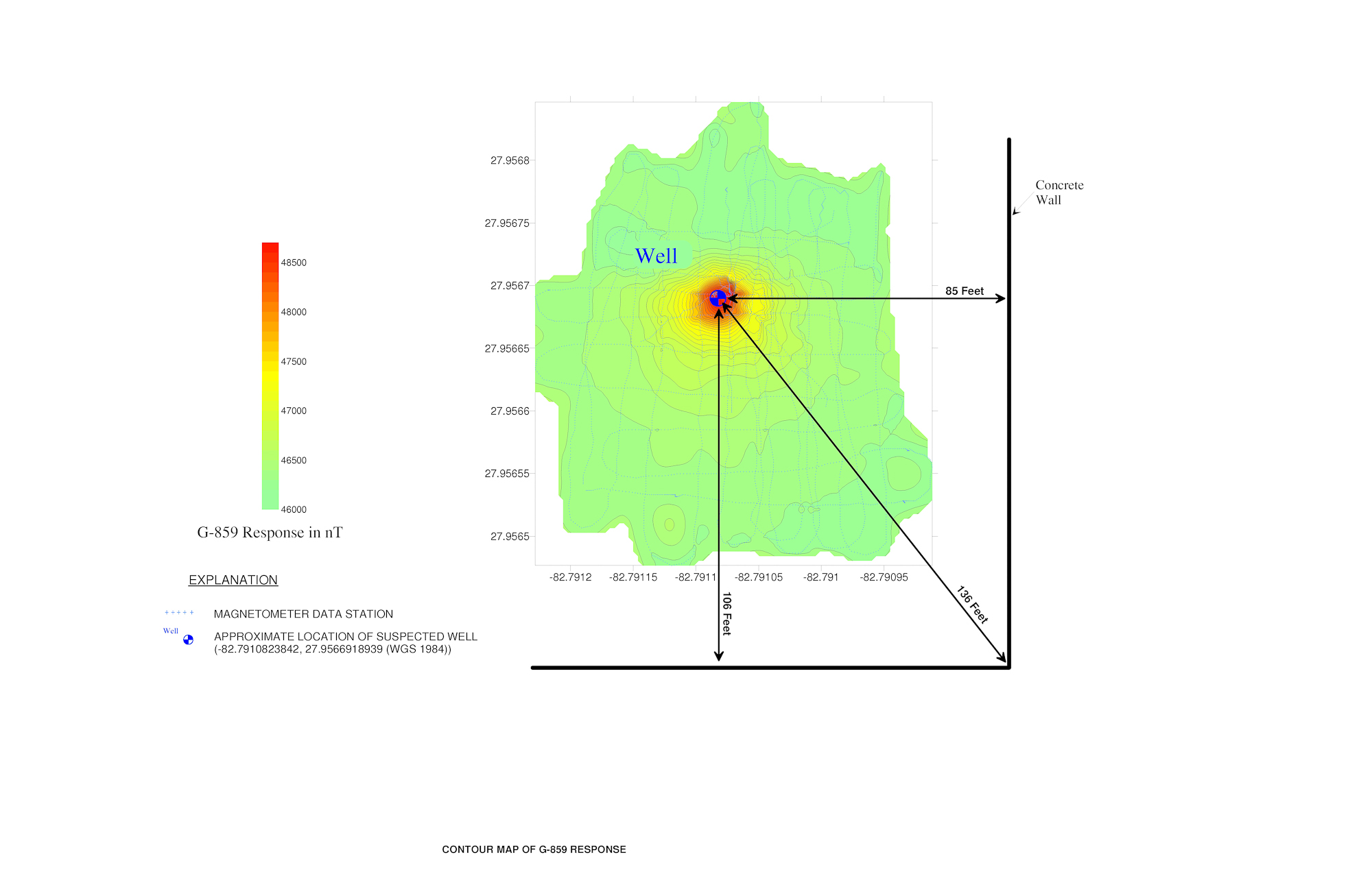 Contour Map of Magnetometer Data Showing the Location of a Buried Well