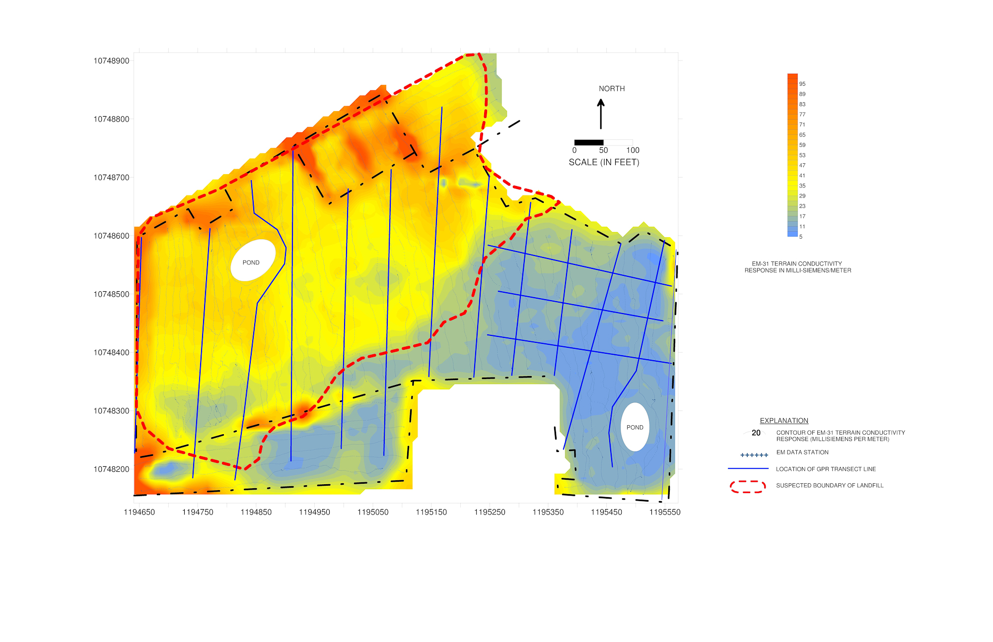 Contour map of EM-31 data showing former landfill