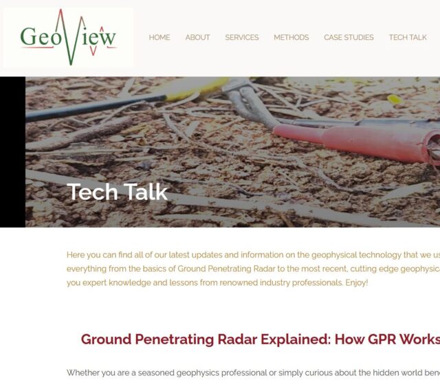 Check out our new "Tech Talk" page from our website!

https://geoviewinc.com/tech-talk/

Here you can find all of our latest updates and information on the geophysical technology that we use. We will be discussing everything from the basics of Ground Penetrating Radar to the most recent, cutting edge geophysical technology. We even bring you expert knowledge and lessons from renowned industry professionals. Enjoy!

#GeoView #Geophysics #GeophysicalSurvey #TechTalk #EngineeringGeology #AppliedGeophysics #GroundPenetratingRadar #GPR #NonDestructiveTesting #NDT #RemoteSensing #SeismicTesting #Electromagnetics #GeotechnicalEngineering #Geoscience